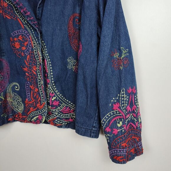 Coldwater Creek Snap-Up Denim Jacket Women's Petite XL Embroidered Floral - Picture 9 of 10